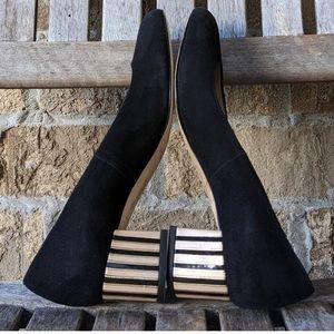 L. K. Bennett Maisy Block Heeled Court Shoes Black Suede Striped Euro 40